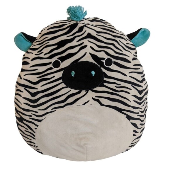 Squishmallow Zeke Zebra Plush Large Teal Mane Pillow Kellytoy Soft 16” GOOD - Picture 1 of 8
